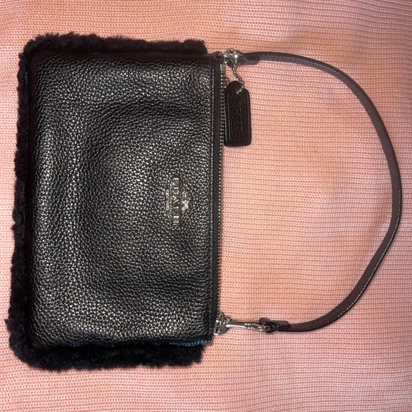 COACH SIGNATURE LEATHER FUR TRIMMED WRISTLET - Picture 7 of 7